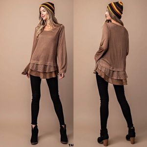 🔴Coco Boho Knit Long Bell Sleeve Contrast Hem Top
